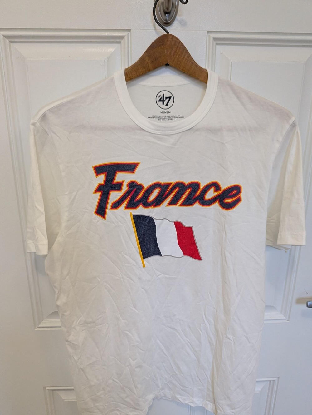 '47 Brand France White Graphic T-Shirt Men's Medium M Flag Script Logo